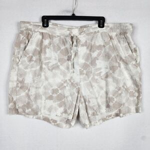 Old Navy Women's Linen Shorts XXL White Tan Tie Dye Elastic Waist Drawstring 5"
